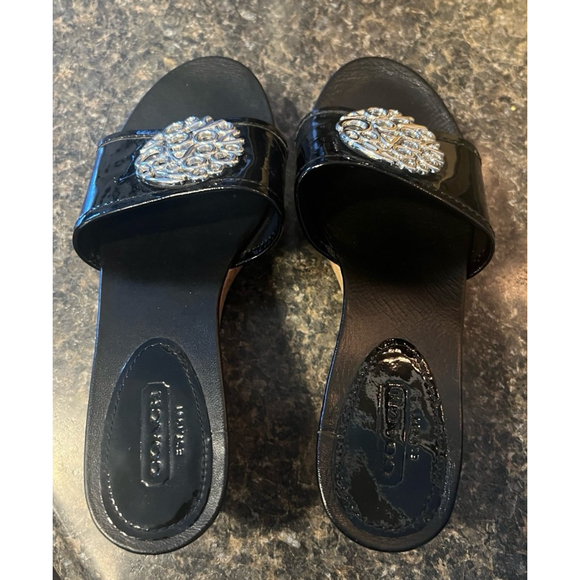 Coach Judith Black Patent Leather Cork Wedges - Picture 5 of 10